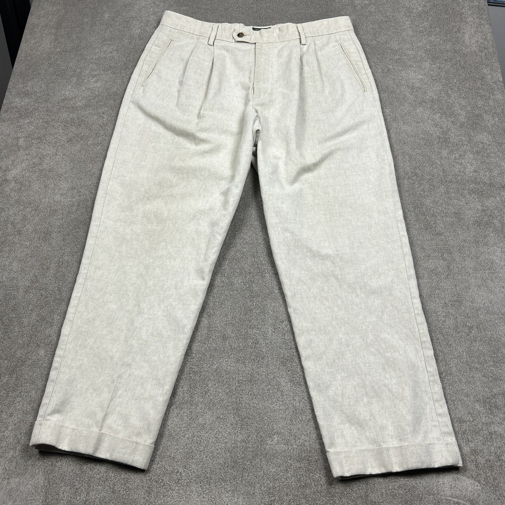 Vintage 90s Dockers Linen Blend Pleated Khaki Pants Mens 38x29 Cuffed Preppy
